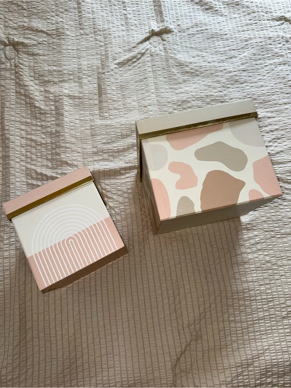 2 pc Decorative Storage Gift Boxes Set Neutral & Blush Tones